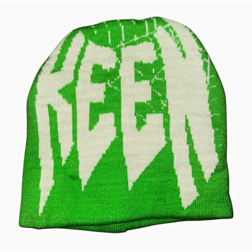 KEEN Original Graphic Knit Winter Beanie Green Cream Unisex Hat